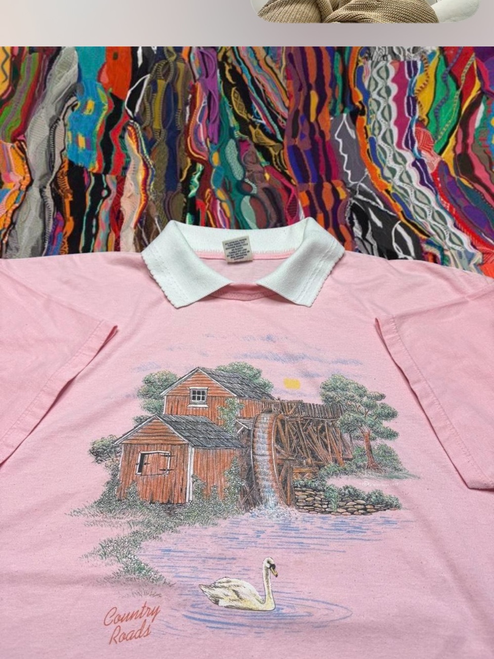 Pink Short Sleeve Polo Tee with Country Roads Mill Graphic
